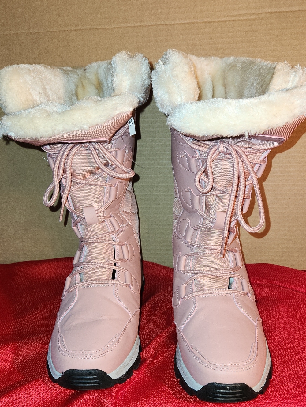 Women's Pink Faux-Fur Lace-Up Winter Boots